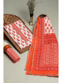 KISHORI - and Cotton Unstitched Salwar Suit Dress Material Set-Red (Set of 3)