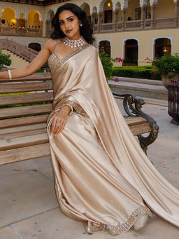 Mirraw - Satin Silk Party Wear Saree with Unstitched Blouse