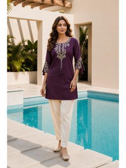 SURILI - Violet Heavy Rayon Floral Embroidered Kurti