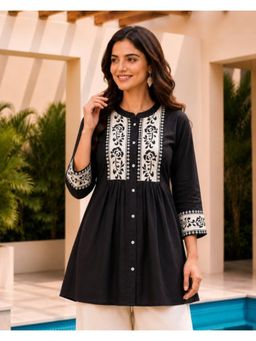 SURILI - Black Dabu Cotton Floral Embroidered Tunic