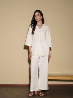Pink Fort - Linen Blend Solid Flared Co-Ord Set
