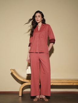Pink Fort - Linen Blend Colorblock Co-Ord Set