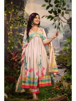 BAIRAAS - Women Pure Cotton Anarkali Kurta with Pant and Dupatta
