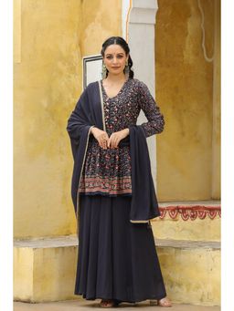 BAIRAAS - Women Ethnic Motifs Printed Empire Velvet Kurta and Palazzo with Dupatta