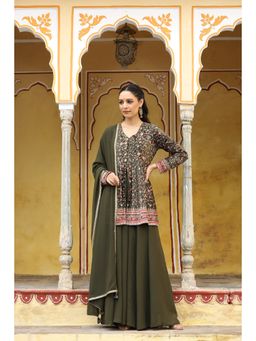 BAIRAAS - Women Ethnic Motifs Printed Empire Velvet Kurta and Palazzo with Dupatta