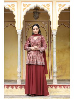 BAIRAAS - Women Ethnic Motifs Printed Empire Velvet Kurta and Palazzo with Dupatta