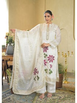 BAIRAAS - Floral Embroidered Thread Work Pure Cotton Kurta and Pant with Dupatta