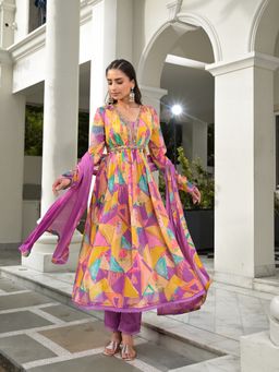 BAIRAAS - Printed Beads and Stones Anarkali Kurta with Pant and Dupatta