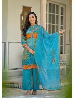 BAIRAAS - Women Ethnic Motifs Printed Regular Silk Kurta with Pant and Dupatta