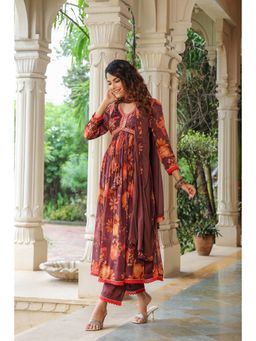 BAIRAAS - Women Floral Printed Anarkali Kurta with Trouser and Dupatta
