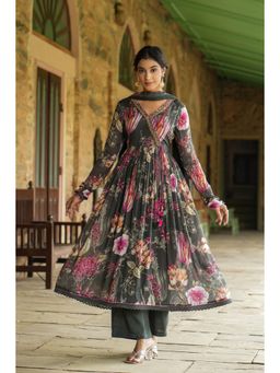 BAIRAAS - Women Floral Printed Angrakha Kurta with Pant and Dupatta