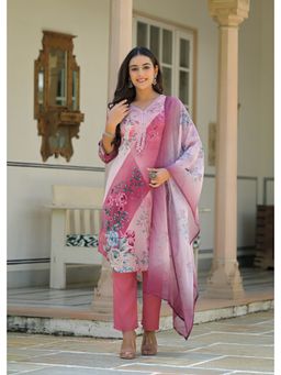 BAIRAAS - Women Floral Printed Regular Silk Kurta with Pant and Dupatta