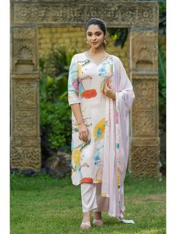 BAIRAAS - Floral Printed Thread Work Kurta with Pant and Dupatta