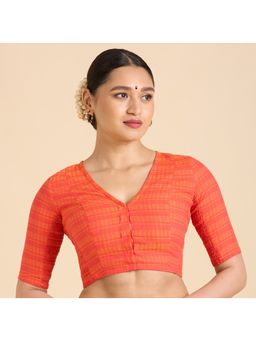 Studio Shringaar - Women's Cotton Madras Stripes Stitched Blouse with Stretchable Sides