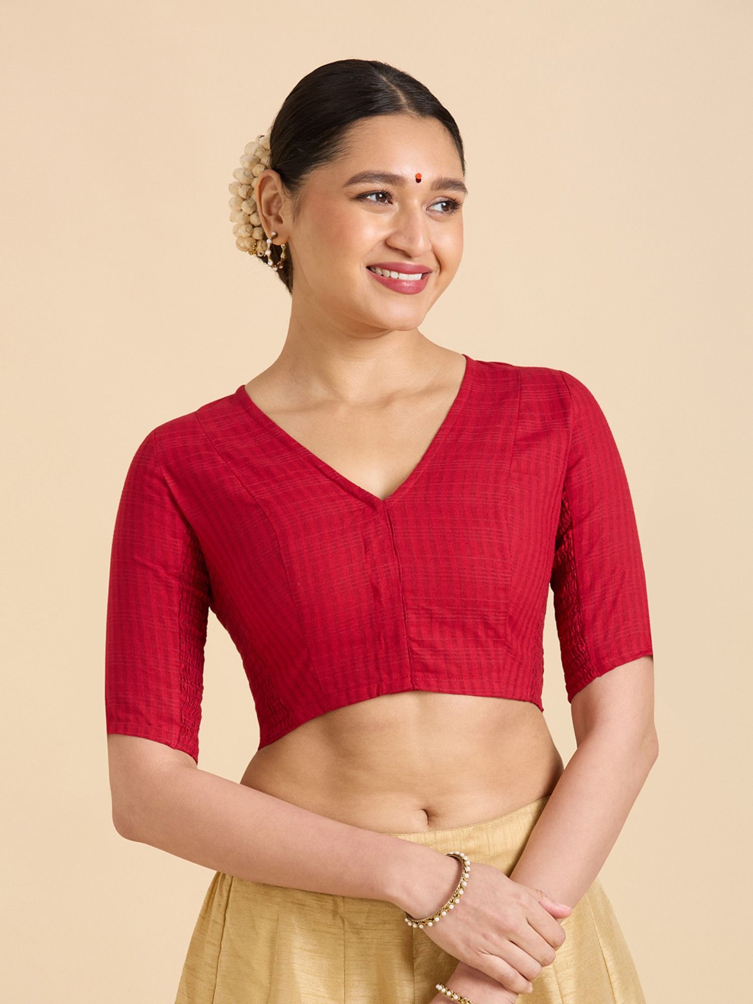 studio shringaar Women's Cotton Madras Stripes Stitched Blouse with Stretchable Sides-picture-20