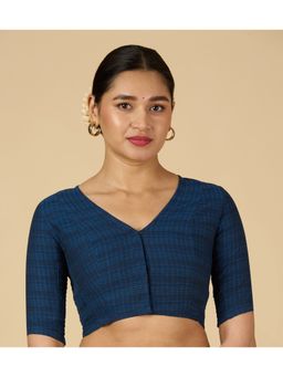Studio Shringaar - Women's Cotton Madras Stripes Stitched Blouse with Stretchable Sides