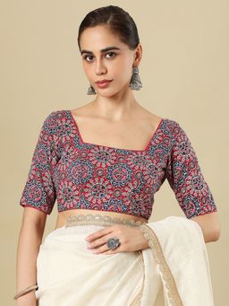 SALWAR STUDIO - Cotton Printed Square Neck Padded Saree Blouse