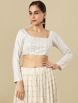 SALWAR STUDIO - Embroidered Square Neck Full Sleeves Padded Saree Blouse