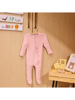 Softsens Baby - Peach Blush Ruffled Bamboo Zipper Romper