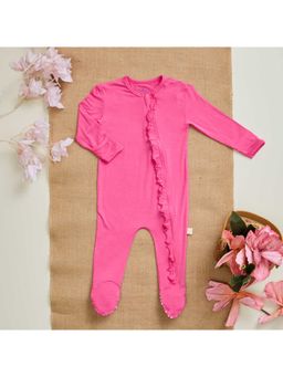 Softsens Baby - Sweet Pink Ruffled Bamboo Zipper Romper