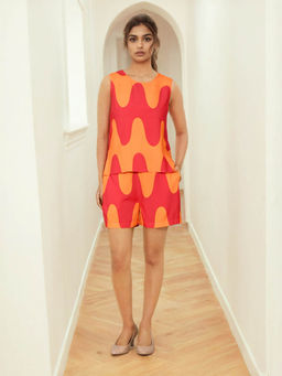 Dora Dori - Bright Orange and Pink Wave Print Co-Ord set