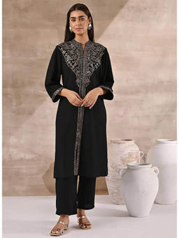 Lakshita - Black Embroidered and Front Slit Kurta With Pant