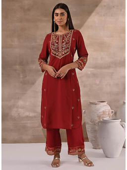 Lakshita - Red Embroidered Kurta with Pant