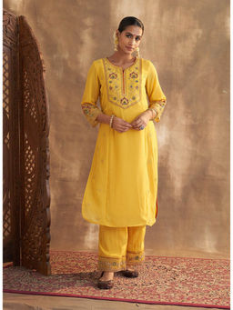 Lakshita - Daisy Yellow Embroidered Kurta with Pant