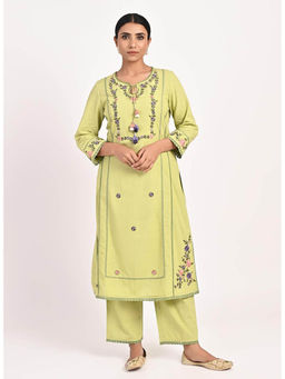 Lakshita - Green Embroidered Straight Fit Cotton Kurta with Pant Set