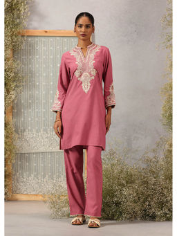 Lakshita - Dry Rose A-Line Embroidered Georgette Co-Ord Set