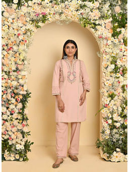Lakshita - Nude Pink Schaffel Embroidered Cotton Co-Ord Set