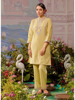 Lakshita - Yellow Schaffel Embroidered Cotton Co-Ord Set