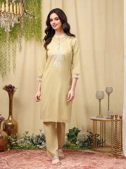 Nayam by lakshita - Pure Cotton Green Embroidered Kurta with Pant