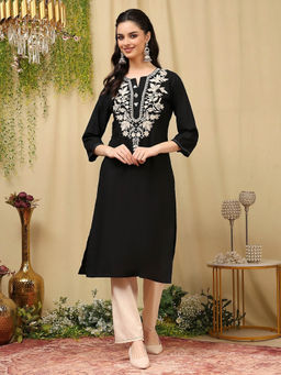 Nayam by lakshita - Pure Cotton Black Lakhnavi Embroidered Kurta with Pant