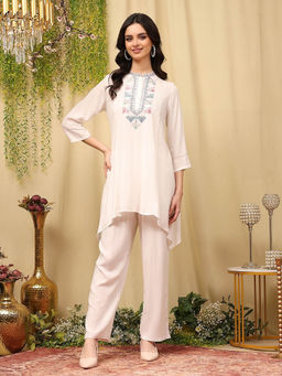 Nayam by lakshita - Viscose Rayon Light Pink Embroidered Kurta with Pant