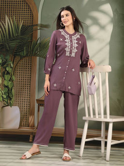 Nayam by lakshita - Solid Lakhnavi Embroidered Rayon Co-Ord Set