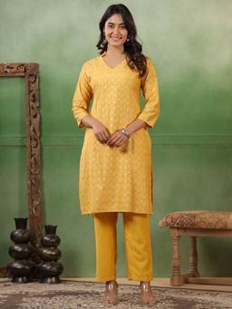 SPAN - Yellow Straight Printed Co-Ord Set