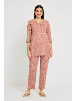 SPAN - Red Straight Printed Co-Ord Set