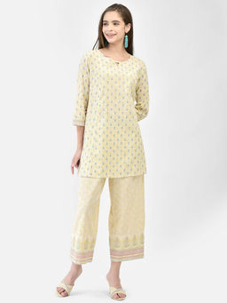 SPAN - Yellow Straight Printed Co-Ord Set