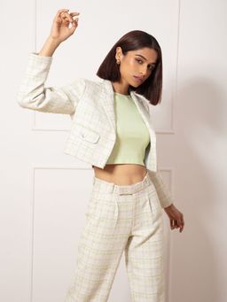 Twenty Dresses by Nykaa Fashion - Off White Textured Notched Lapel Blazer