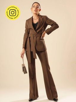 VOLCAPE - Brown Florence Blazer & Pant with Belt (Set of 3)