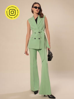 VOLCAPE - Green Seren Blazer & Pant with Belt (Set of 3)