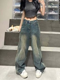 SYKON - Waist Loose Slimming Look Draped Jeans for Women