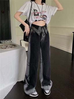 SYKON - Floor-Length High-Waisted Wide-Leg Jeans for Women