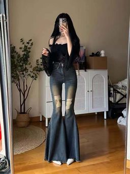 SYKON - Ripped Denim Flared Pants for Women