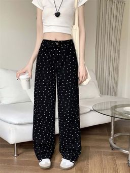 SYKON - Polka Dot Loose Fit Slimming Straight Leg