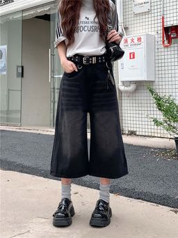 SYKON - Vintage Washed Distressed Straight Mid-Length Pants