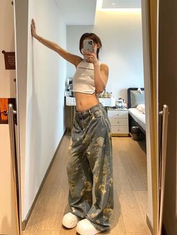 SYKON - High-Waisted Straight Wide-Leg Floor-Length Pants