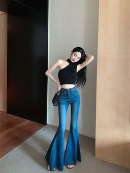 SYKON - Washed Large-Flared Denim Pants