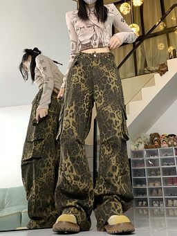 SYKON - Hot Girl Leopard Print Wide Leg Overalls
